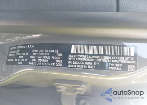 2021 Jeep Renegade Sport 4X4 z USA, uszkodzony, nr VIN ZACNJDAB6MPN11915